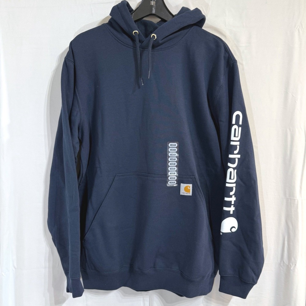 NWT!‎ Carhartt Hoodie Mens Medium Navy Loose Fit Midweight Logo Sleeve K288